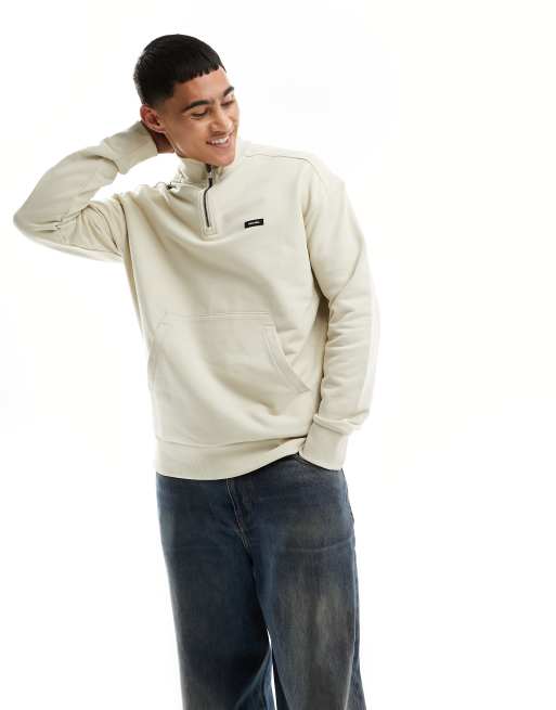 Calvin Klein cotton comfort 1 4 zip sweatshirt in off white ASOS