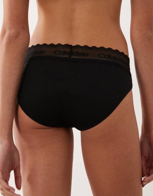 Calvin Klein cotton lace bikini brief in black, 3 of 4