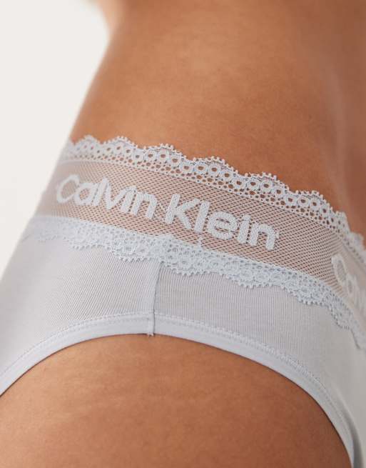 Calvin Klein cotton lace bikini briefs in light blue, 2 of 4