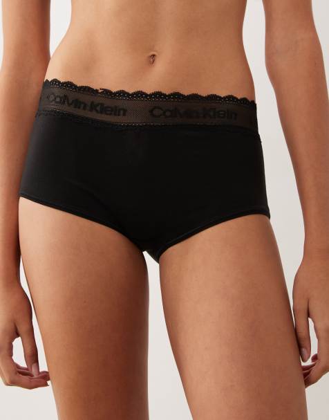 Calvin Klein cotton lace boyshort in black - view 1