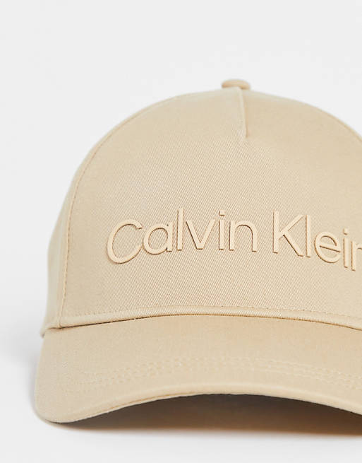 Calvin Klein cotton large logo cap in beige - BEIGE | ASOS