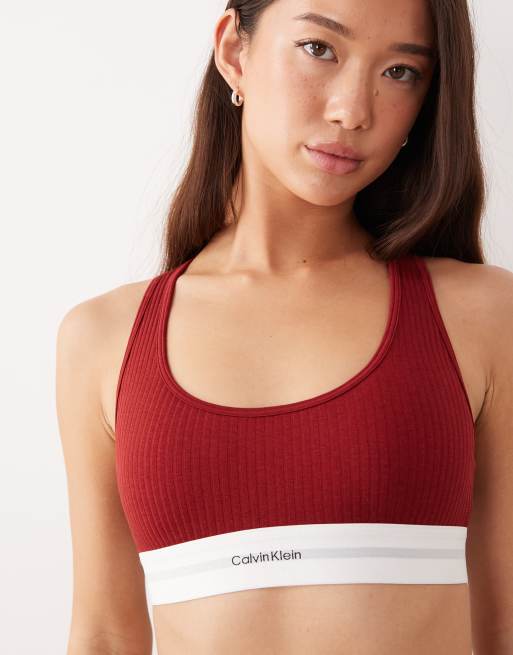 Calvin Klein – Cotton Modal – Bordowa prążkowana braletka, 3 z 4