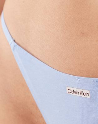 Calvin Klein Cotton Modal Signature String Thong In Blue