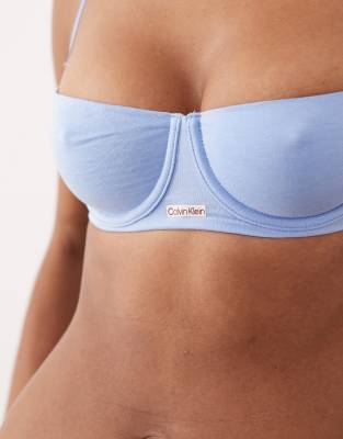 Calvin Klein Cotton Modal Signature Unlined Balconette Bra In Blue