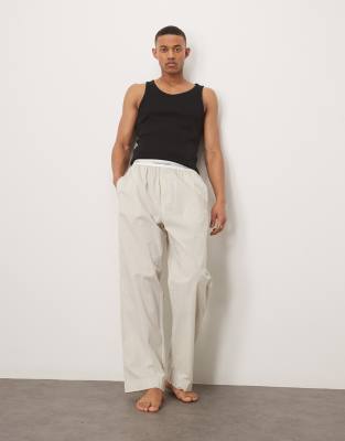 cotton pajama bottoms in beige stripe-Neutral