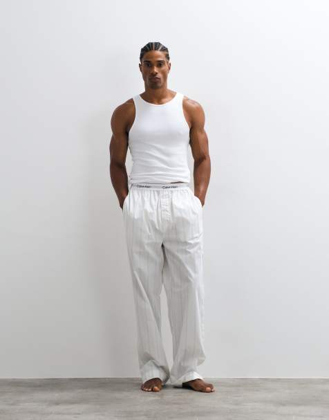 Calvin Klein cotton pajama pants in off-white stripe - view 1