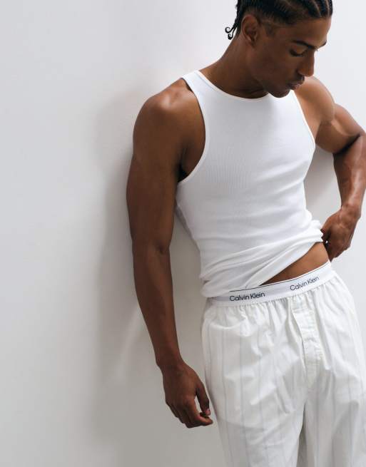 Calvin Klein cotton pajama pants in off-white stripe, 2 of 4
