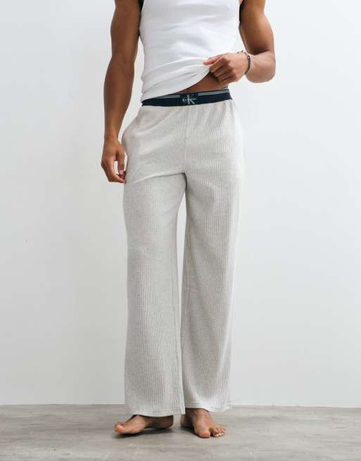 Calvin Klein cotton pajama pants with logo waistband in gray, 4 of 5