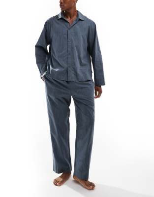 Calvin Klein Cotton Poplin button down sleep set in blue