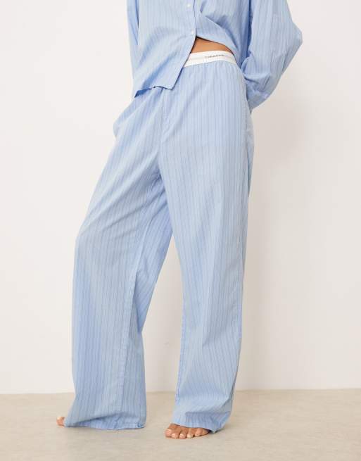 Calvin Klein cotton poplin pyjama bottoms in blue stripe, 4 of 4