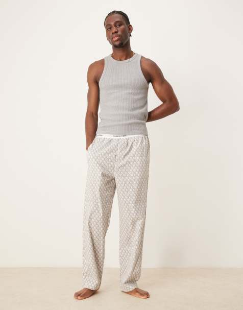 Calvin Klein cotton pyjama bottoms in beige monogram print - view 1