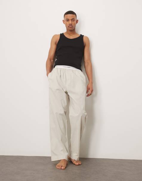 Calvin Klein cotton pyjama bottoms in beige stripe - view 1