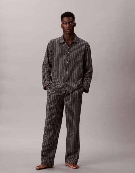 Calvin Klein cotton pyjama bottoms in dark stripe - view 1