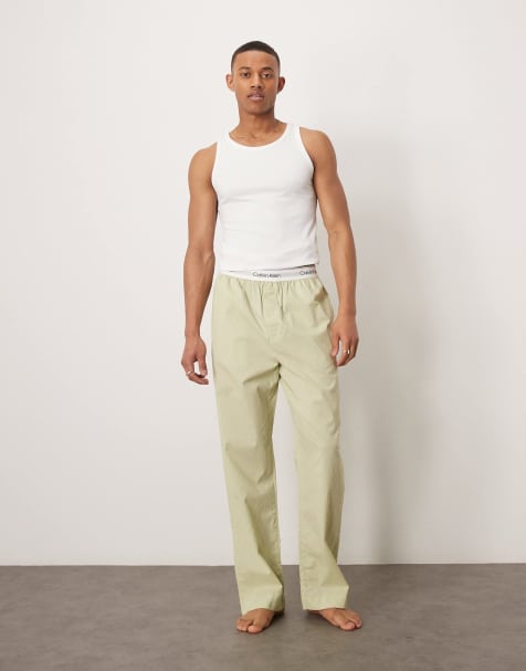 Calvin Klein cotton pyjama bottoms in green with faded monogram print - view 1