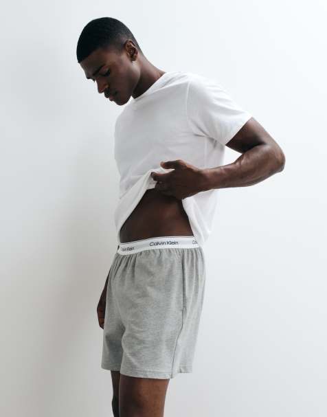 Calvin Klein cotton pyjama short with logo waistband in grey - view 1