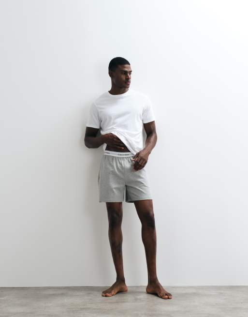 Calvin Klein cotton pyjama short with logo waistband in grey, 3 of 5
