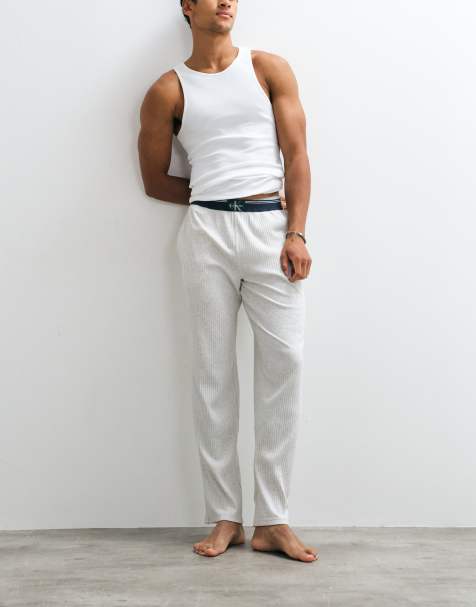 Calvin Klein cotton pyjama trousers with logo waistband in grey - view 1