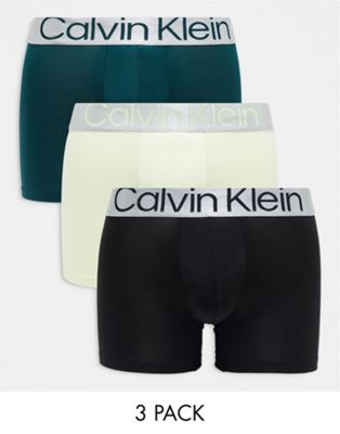 Calvin Klein cotton steel 3 pack stretch micro trunks in multi - ASOS Price Checker