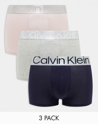 Calvin Klein cotton steel 3-pack stretch trunks in multi - ASOS Price Checker