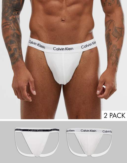 Calvin Klein Cotton Stretch 2 pack jock straps in white ASOS