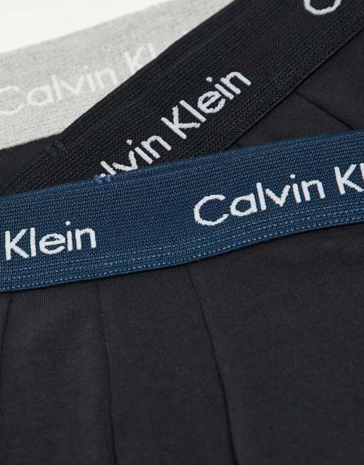 Calvin Klein Cotton Stretch 3 pack boxer briefs in black with navy/gray/black waistbands, 2 of 3
