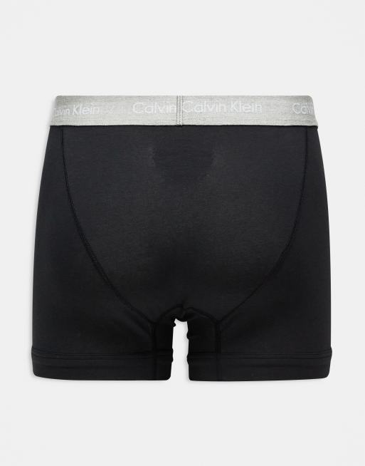 Calvin Klein Cotton Stretch 3 pack boxer briefs in black with navy/gray/black waistbands, 3 of 3