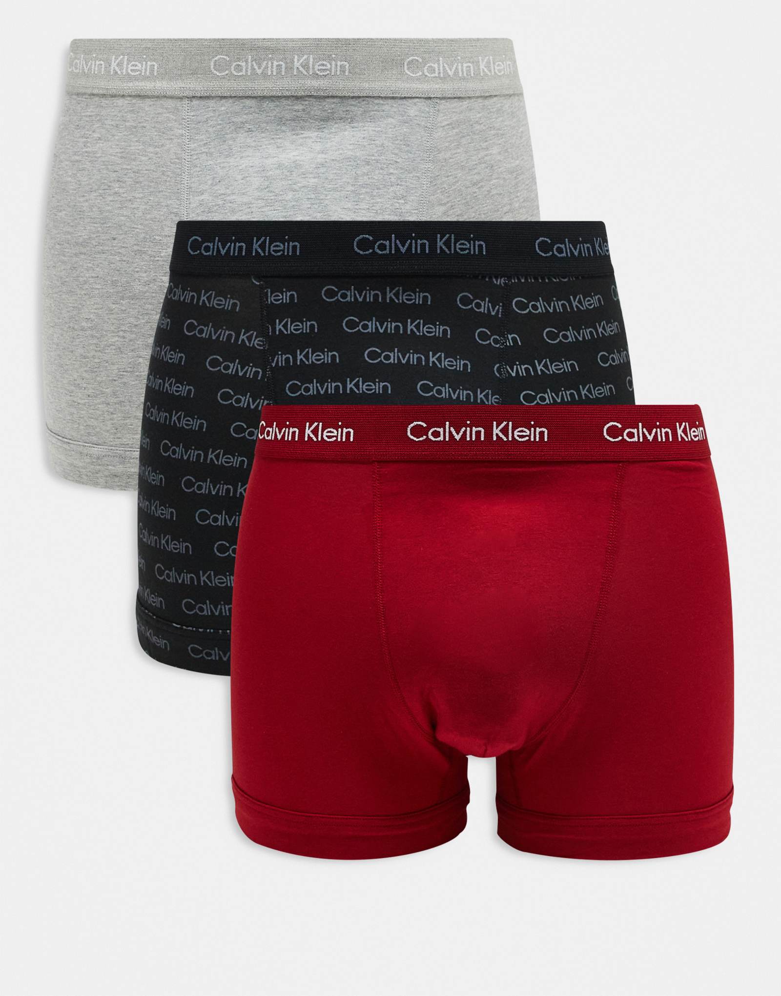 Хлопковые эластичные трусы Calvin Klein из 3 упаковок серого/красного цвета с принтом логотипа