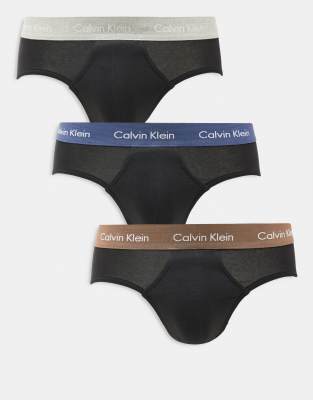 Calvin Klein Calvin Klein Cotton Stretch 3 pack hip brief with coloured waistband in black