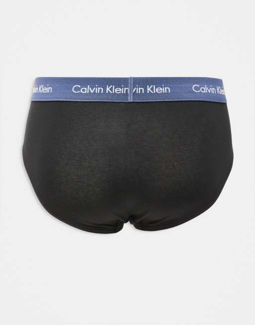 Calvin Klein Cotton Stretch 3 pack hip briefs with coloured waistband in black, 3 of 3