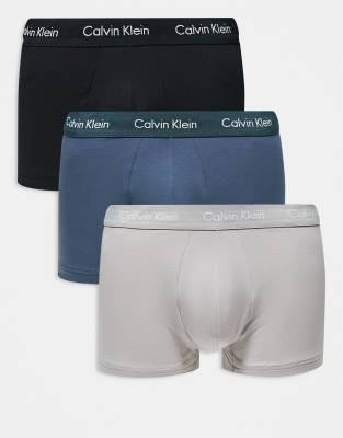 Calvin Klein Cotton Stretch 3 pack low rise trunk in black/grey/blue-Multi