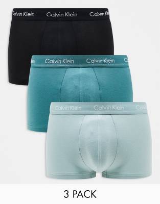 Calvin Klein Cotton Stretch 3 pack low rise trunk in green-Multi