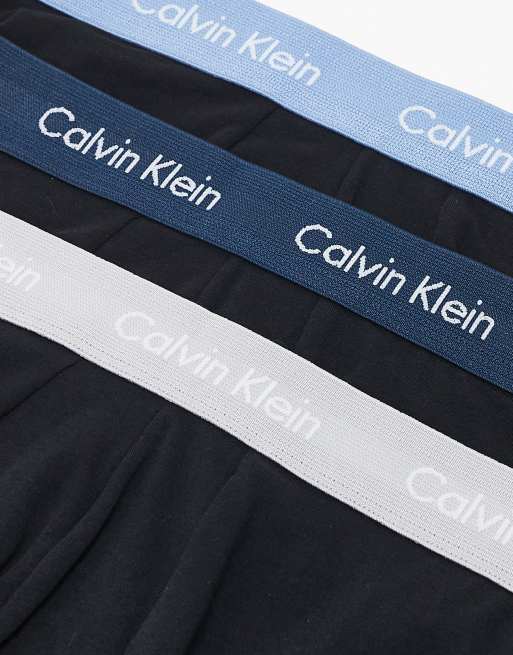 Calvin Klein Cotton Stretch 3 pack low rise trunk with colored waistband in black, 3 of 3