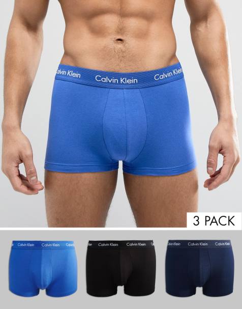 Calvin Klein Cotton Stretch 3 pack low rise trunks in blue/navy/black - view 1
