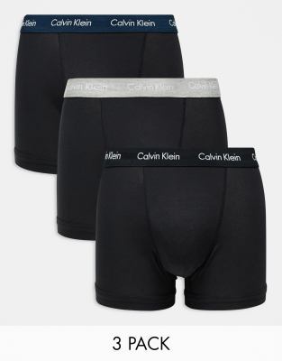 Calvin Klein Calvin Klein Cotton Stretch 3 pack trunk with coloured waistbands in black