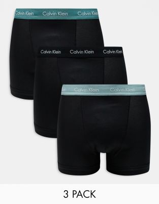 Calvin Klein Cotton Stretch 3 pack trunk with coloured waistbands in black