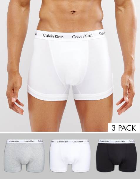 Calvin Klein Cotton Stretch 3 pack trunks in black, white and grey - view 1