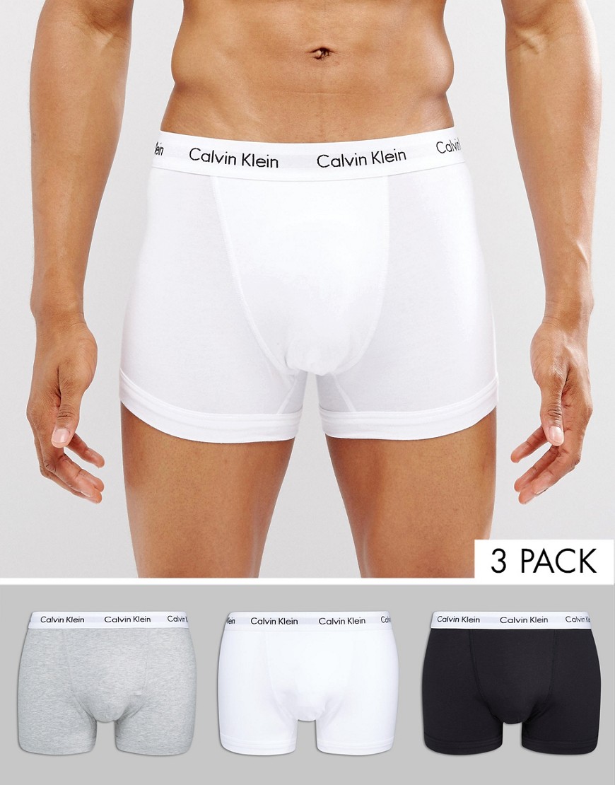Calvin Klein Cotton Stretch 3-pack trunks in black,white and grey-Multi