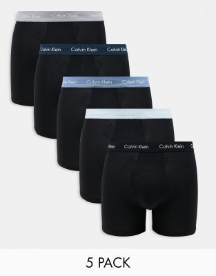 Calvin Klein Cotton Stretch 5 pack boxer brief with coloured waistbands in black