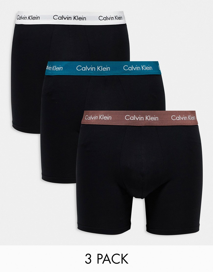 Calvin Klein Cotton Stretch Boxer Briefs 3 Pack In Black With Colored Waistband