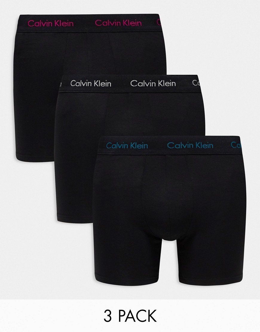 Calvin Klein cotton stretch boxer briefs 3 pack in black with coloured logo