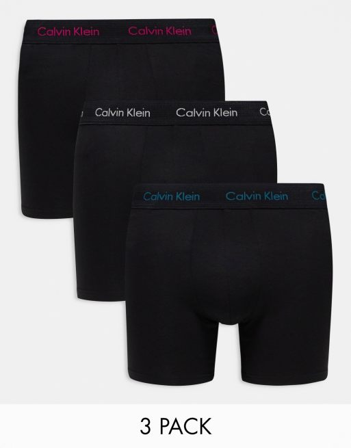 Calvin Klein cotton stretch boxer briefs 3 pack in black with coloured logo ASOS