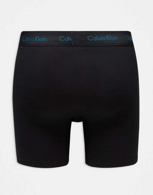 Calvin Klein cotton stretch boxer briefs 3 pack in black with coloured logo ASOS