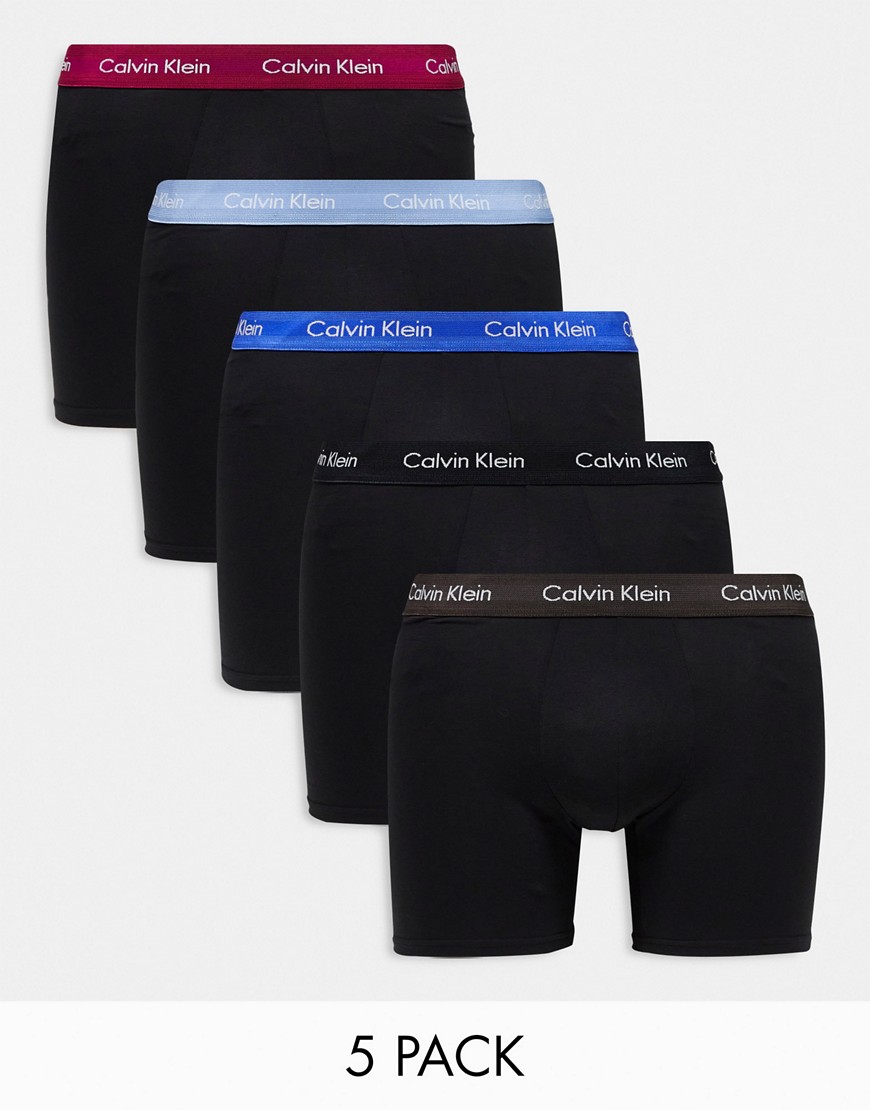 Calvin Klein cotton stretch boxer briefs 5 pack in black with coloured waistband