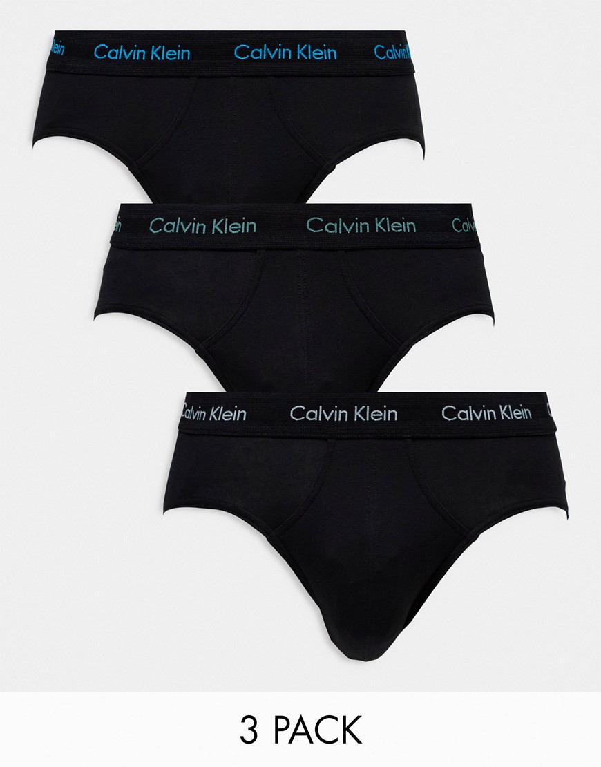 Calvin Klein cotton stretch briefs 3 pack in black with coloured logo
