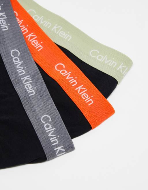 Calvin Klein cotton stretch briefs 3 pack in black with coloured waistband, 4 of 4