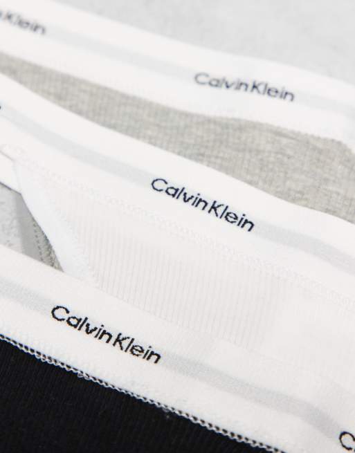 Calvin Klein - Cotton Stretch - Confezione da 3 perizomi a coste nero/bianco/grigio, 2 di 3