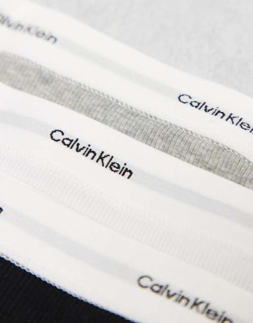 Calvin Klein - Cotton Stretch - Confezione da 3 perizomi bikini neri/bianchi/grigi a coste, 2 di 3