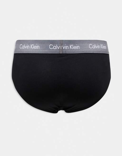Calvin Klein - Cotton Stretch - Confezione da 3 slip neri con elastico colorato, 2 di 4