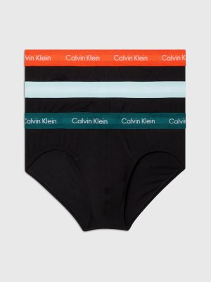 Calvin Klein - Cotton Stretch - Confezione da 3 slip traspiranti neri con elastico colorato