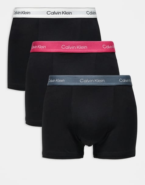 Calvin Klein - Cotton Stretch Icon - Confezione da 3 boxer aderenti comodi neri con fascia in vita rosa, blu e bianca - view 1